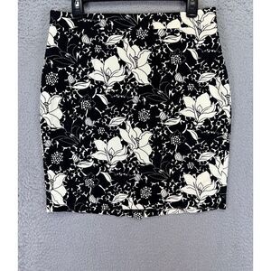 J Crew Skirt Womens 8 Petite Black Floral Straight Pencil Mini 100% Cotton‎ NEW